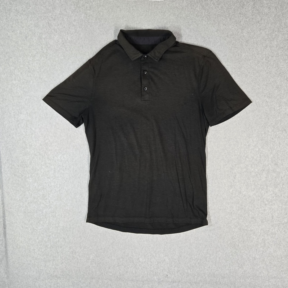 Lululemon Men Polo S Black Activewear Button Logo Short Sleeve Stretch